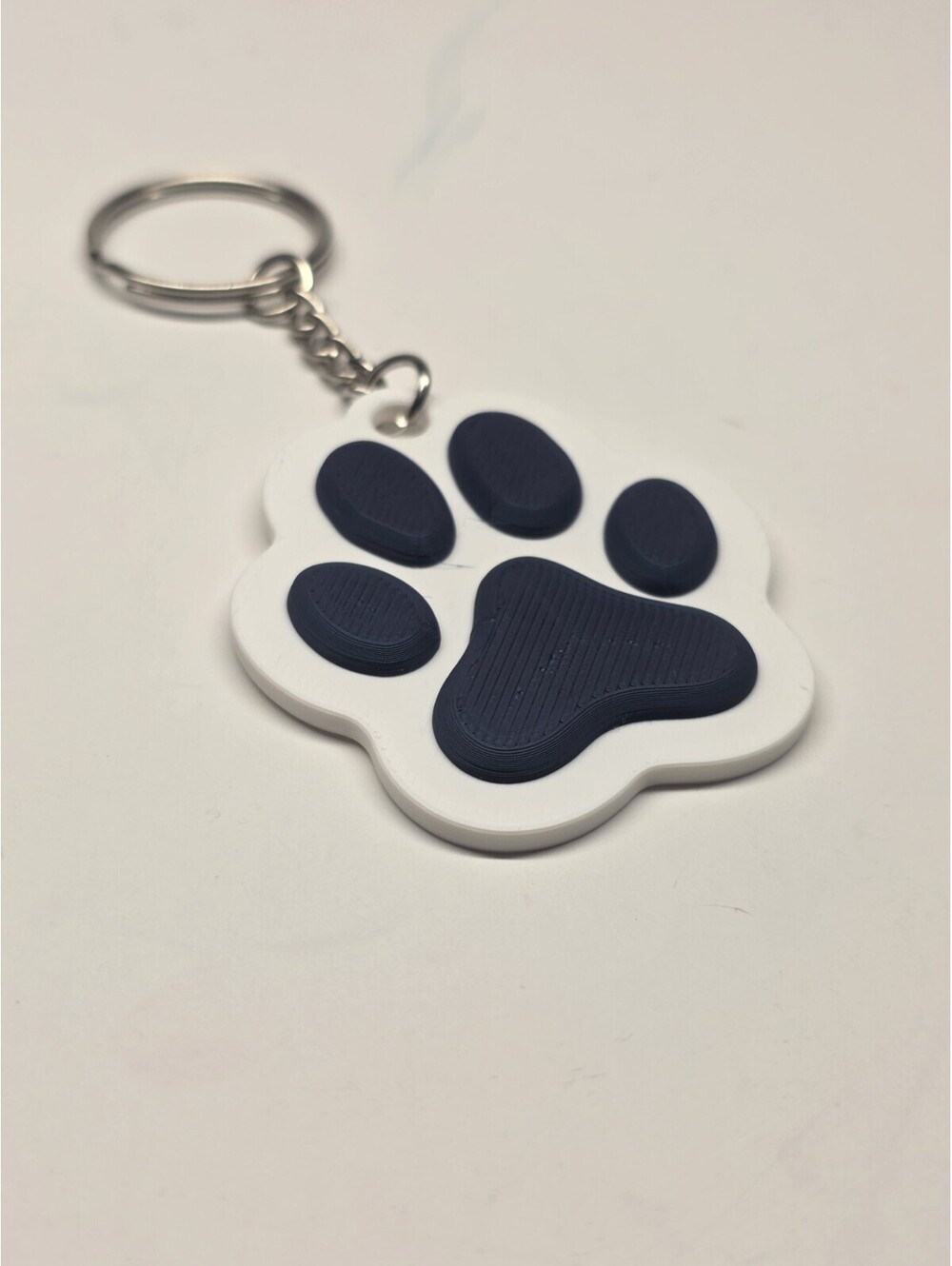 3D Realistic Paw Print Keychain Navy Blue and White 3d Printed Made In USA